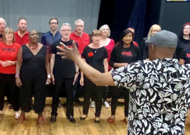 A conductor leading a gospel community choir group